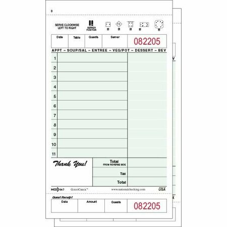 NATIONAL CHECKING CO National Checking Two-Part Carbonless Guest Check 4.25 in. x 7.25 in. Green Booked Medium, 50PK 947BNDSW